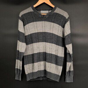 Vintage Oscar De La Renta Men's Striped Cable Knit Sweater Size M Gray Y2k